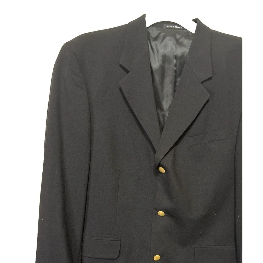 Lands End Blazer Mens 43L (46) Navy Blue‎ Gold 3 Button Wool Sports Coat Jacket